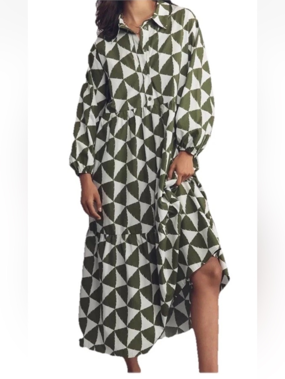 Anthropologie Maeve The Bettina Shirt Midi Maxi Dress sz XL Green Multi Cotton